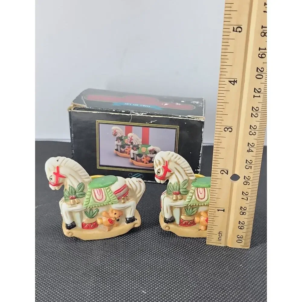 Vintage Noble Hall Rocking Horse Candle Holders Set of 2 Christmas Original Box